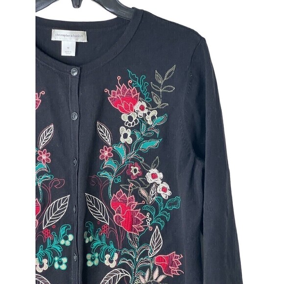 🔥 Christopher & Banks Hand Embroidered Cardigan Sweater Buttons Size M Med - Picture 3 of 9